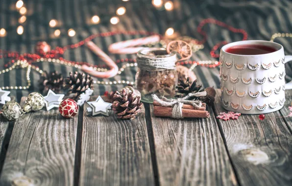 Picture decoration, Board, Christmas, mug, New year, cinnamon, tinsel, bumps, decoration