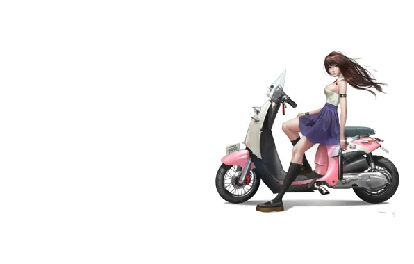Picture Girl, Art, Style, Background, Illustration, Figure, Character, Scooter, Transport, Moped, Liu Boxiong