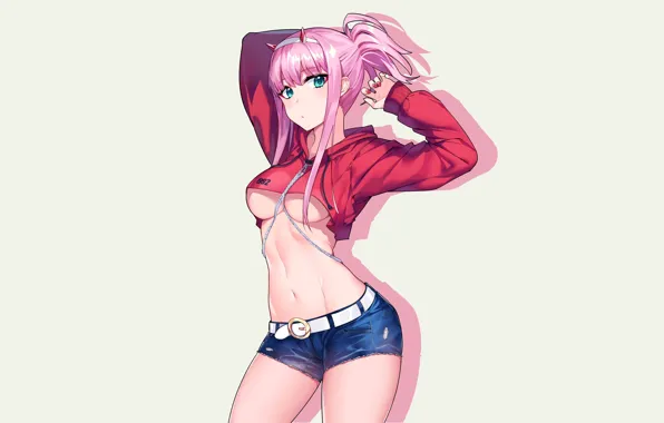 Picture kawaii, girl, hot, sexy, shorts, pink hair, boobs, anime, pretty, breasts, babe, cute, tummy, oppai, …