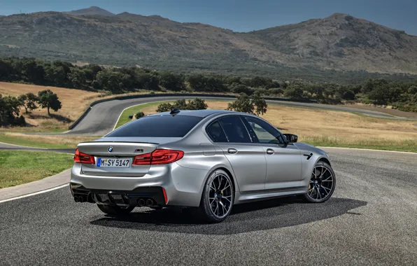 Picture grey, BMW, sedan, 4x4, 2018, four-door, M5, V8, F90, M5 Competition, view of the track