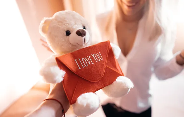 Picture girl, love, toy, bear