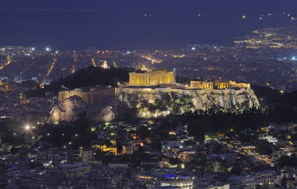 Picture lights, Greece, panorama, Athens, The Acropolis