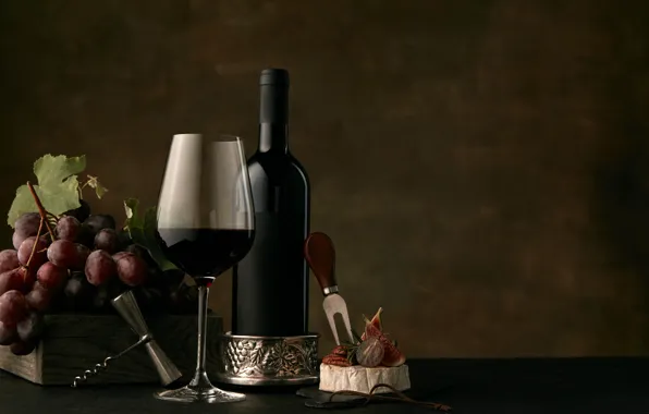 Picture wine, glass, bottle, grapes