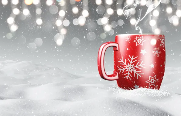 Picture winter, snow, snowflakes, mug, winter, snow, cup, coffee, snowflakes
