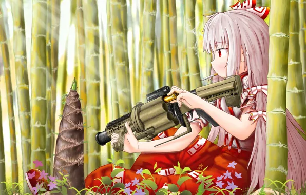 Picture weapons, bamboo, girl, machine gun, Touhou, Touhou, Touhou