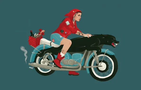 Picture girl, vector, motorcycle