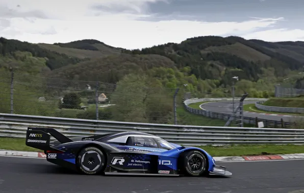 Picture blue, Volkswagen, prototype, side view, prototype, The Nürburgring, Nordschleife, 2019, I.D. R