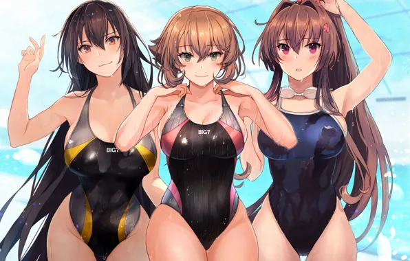 Picture girl, sexy, wet, cleavage, long hair, brown hair, boobs, anime, beautiful, short hair, pretty, brunette, …