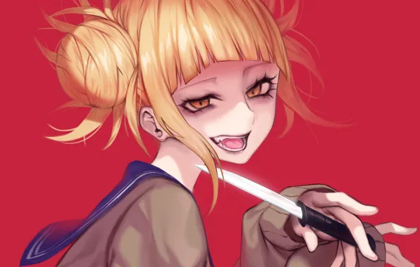 Picture girl, knife, red background, My hero Academy, My Hero Academia, Boku No Hero Academy, Toga …