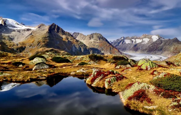 Picture road, landscape, mountains, nature, lake, Switzerland, glacier, Aletsch glacier