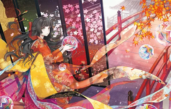 Picture girl, lanterns, fabric