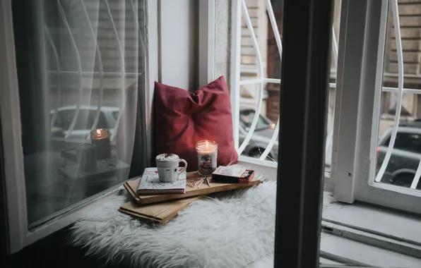 Picture Book, Mug, Window, Pillow, Candle