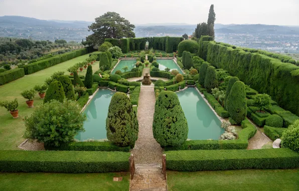 Picture pond, pool, Italy, Tuscany, Medici villas