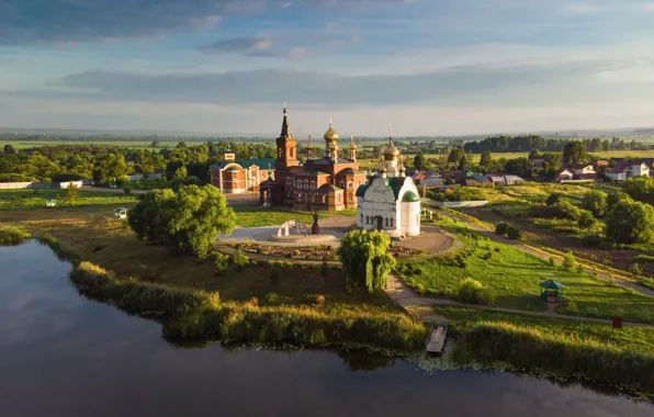Picture landscape, river, the monastery, Александр Лукин, Мамонтова пустынь