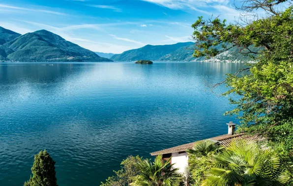 Picture mountains, lake, Alps, Italy, Maggiore