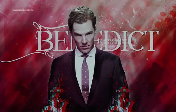 Picture look, tie, shirt, jacket, red background, Benedict Cumberbatch, Benedict Cumberbatch, British actor, by happinessismusic
