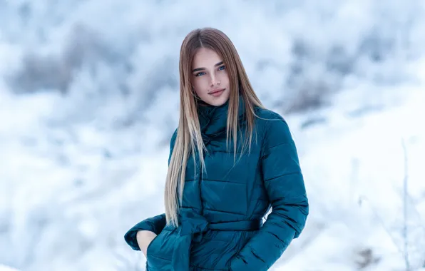 Picture winter, look, snow, pose, hair, Girl, Sergey Sorokin, Luba Ivanova