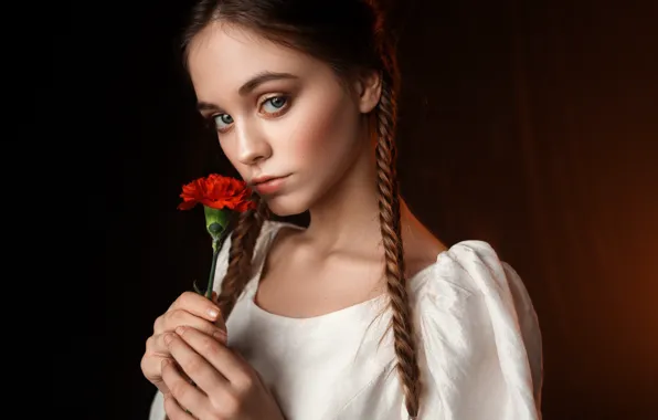 Picture flower, look, Girl, pigtail
