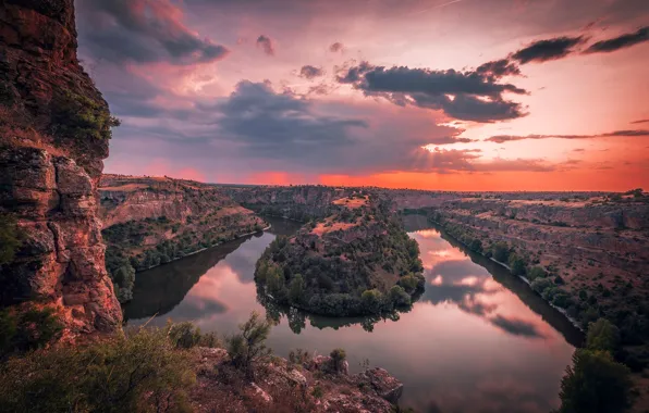 Picture sunset, river, rocks, Spain, Spain, Segovia, Segovia, Duratón River, Hoces del Río Duratón Natural Park, …