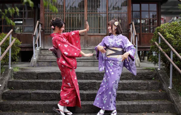 Picture girls, kimono, smile, Asian girls