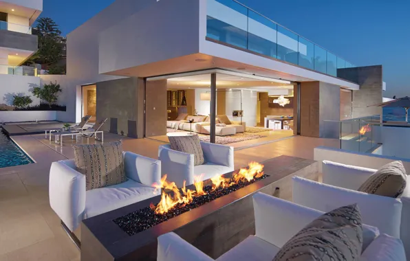 Picture space, Villa, interior, pool, CA, USA, architecture, hearth, California, terrace, living room, exterior, Laguna Beach, …