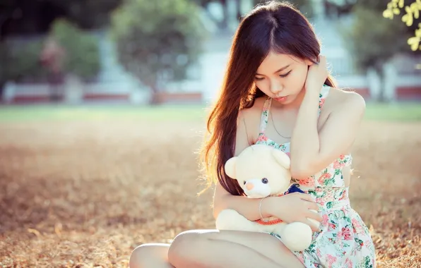 Picture toy, Asian, gesture, toy, asian, teddy bear, Teddy bear, cute girl, cute girl, gesture