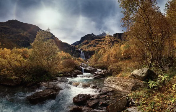 Picture autumn, landscape, mountains, nature, river, stones, waterfall, KCR, Agoranov Alex, Alexey Bagaryakov, Imeretinka
