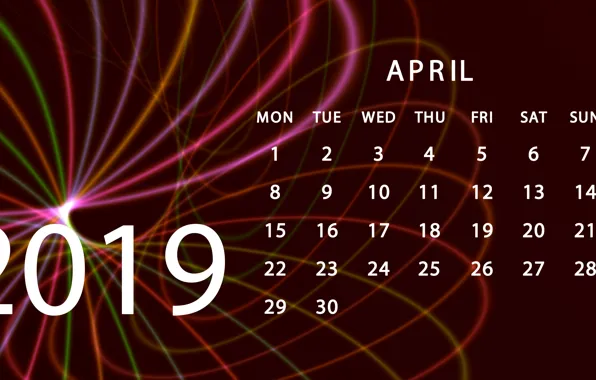 Picture calendar, April, 2019