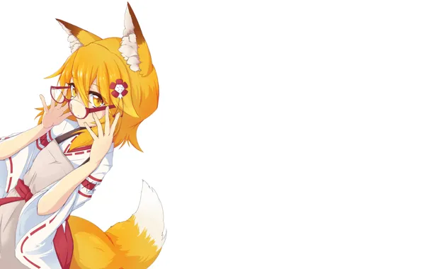 Picture girl, glasses, white background, Fox, The Helpful Fox Senko-san