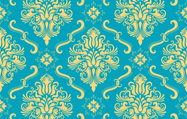 Picture flowers, yellow, background, blue, ornament, style, vintage, ornament, seamless, victorian