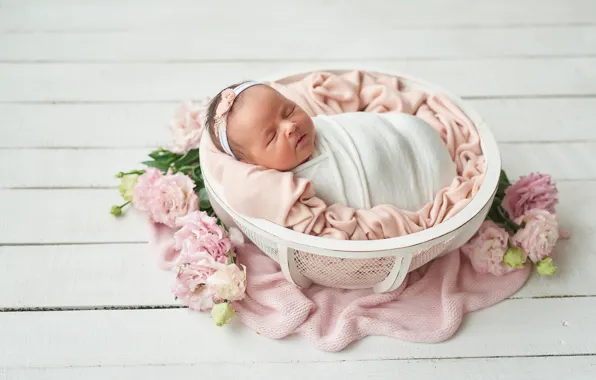 Picture sweetheart, basket, sleeping, girl, baby, face