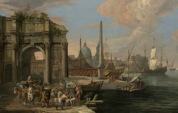 Picture picture, painting, painting, 1663-1730, A Capriccio View of a Harbour, Luca Carlevarijs, Лука Карлеварийс, Каприччио, …