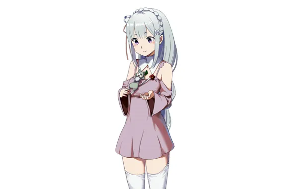 Picture girl, sexy, thighhighs, long hair, dress, anime, beautiful, pretty, Emilia, attractive, handsome, gray hair, mini …