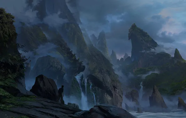 Picture landscape, clouds, rocks, coast, guy, Uncharted 4: A Thief's End
