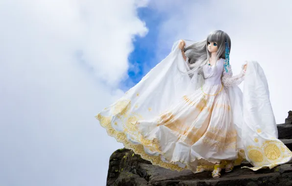 Picture clouds, doll, dress