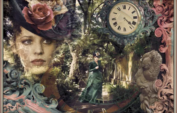 Picture girl, collage, watch, Irene Adler
