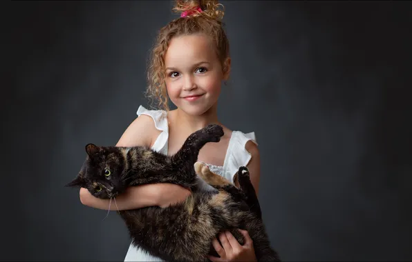 Picture cat, smile, girl, girl, smile, cat, two