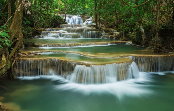Picture forest, landscape, river, rocks, waterfall, summer, forest, tropical, river, landscape, beautiful, waterfall, tropical