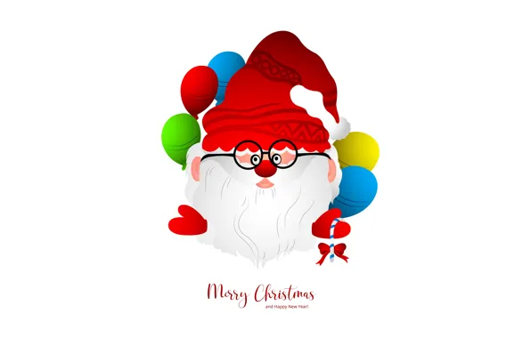 Picture look, red, the inscription, graphics, nose, glasses, Christmas, cane, white background, New year, beard, Santa …
