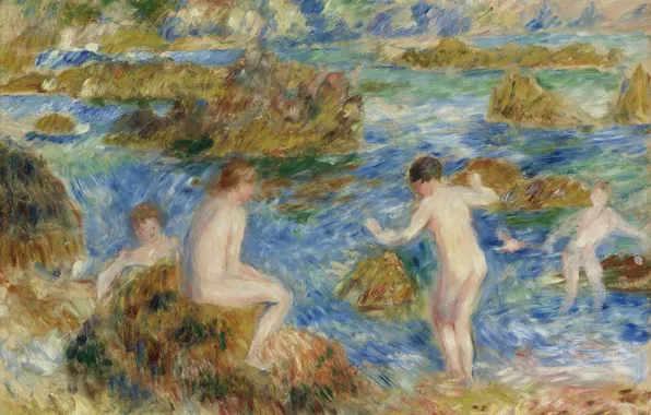 Picture picture, genre, 1883, Pierre Auguste Renoir, Pierre Auguste Renoir, Nude Boys among the Rocks in …
