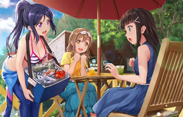 Picture girls, cafe, trio