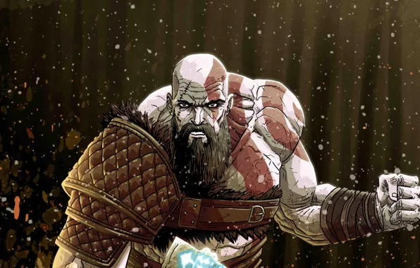 Picture axe, god of war, kratos, man, hero, artwork, viking, armour, warrior, god, bald, god of …