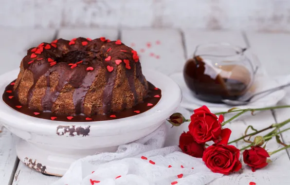 Picture flowers, plate, cake, chocolate, Stolyevych Yulia