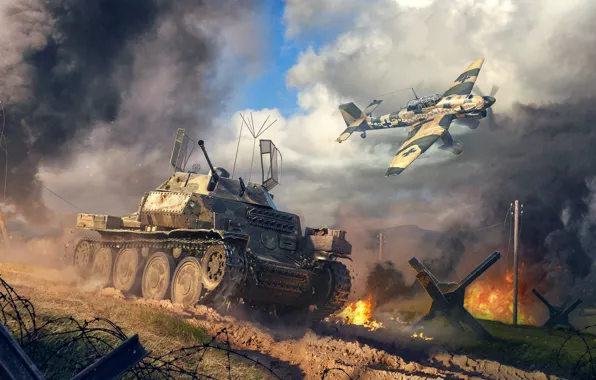 Picture The game, The plane, Smoke, Germany, Fire, Tank, Game, War Thunder