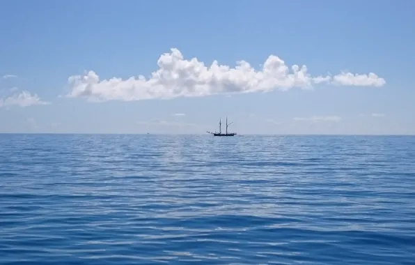 Picture sea, the sky, clouds, ship, sailboat, horizon, mast