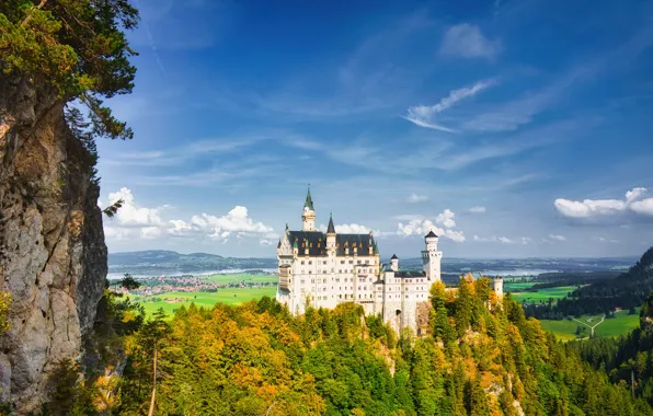 Picture autumn, landscape, mountains, nature, castle, Germany, Bayern, forest, Neuschwanstein