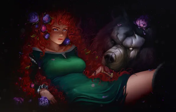 Picture Girl, Figure, Bear, Disney, Art, Red, Brave heart, Brave, Merida, Merida, Character, Characters, FanArt, by …