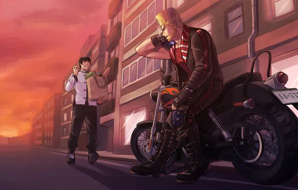 Picture sunset, the city, motorcycle, guys, Tekken 7