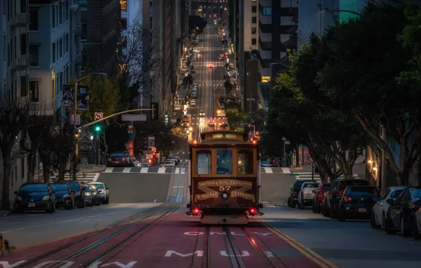 Picture road, auto, machine, street, building, CA, San Francisco, tram, California, San Francisco