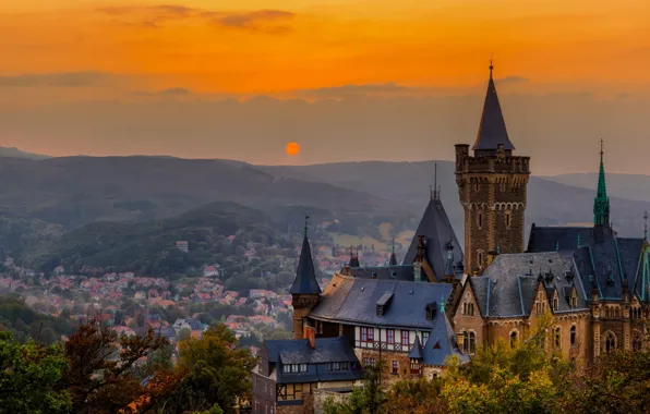 Picture sunset, castle, Germany, panorama, Wernigerode, Wernigerode Castle